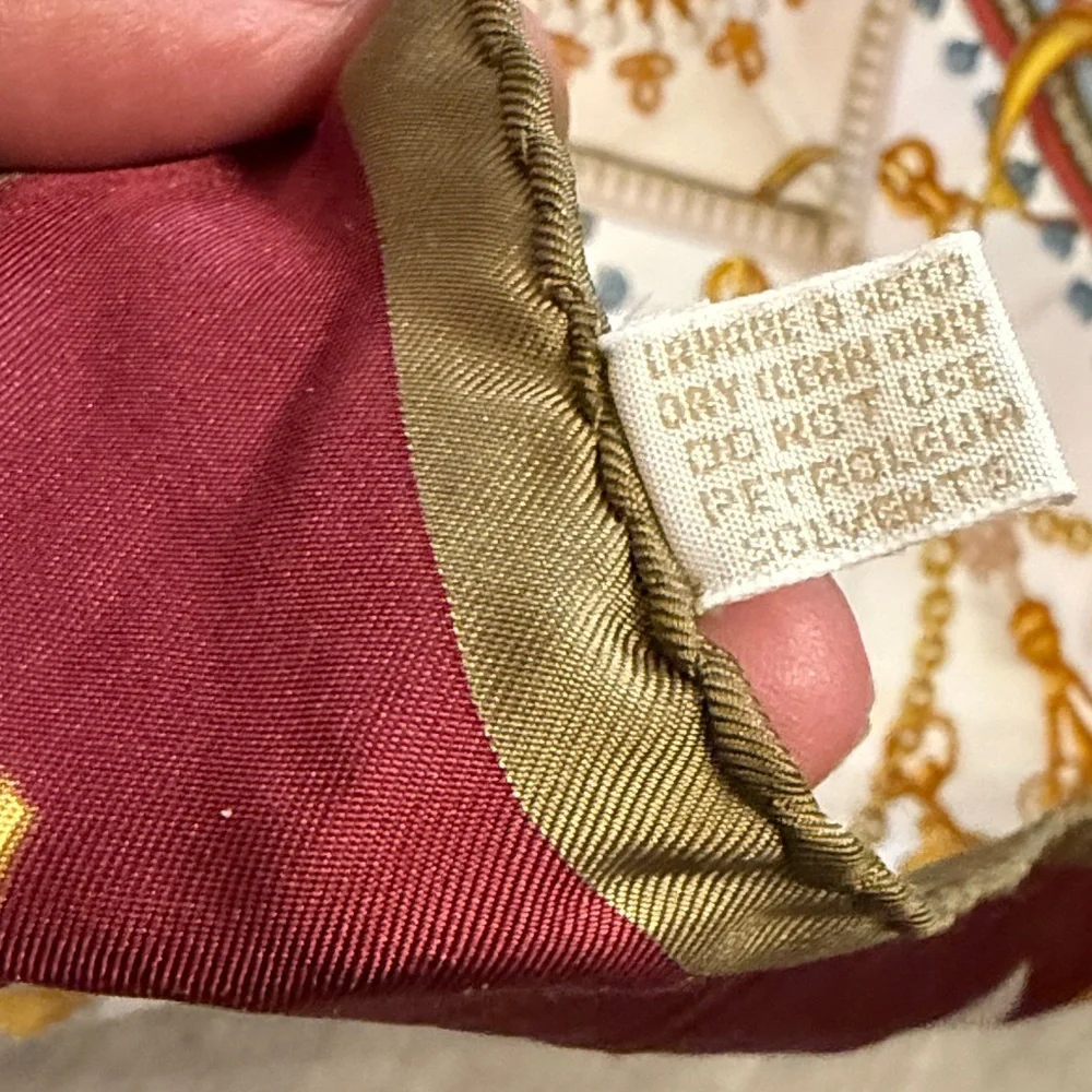 Gucci Burgundy and Gold Carres Silk Scarf